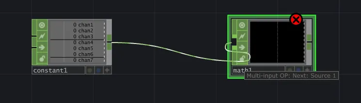 The Constant CHOP wired into the first input of the Math CHOP.