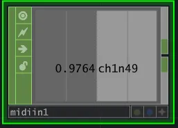 A MIDI In CHOP showing an incoming value on channel 49.