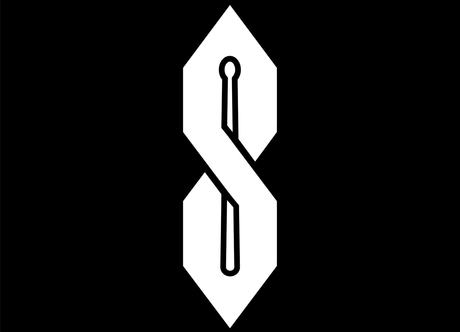 The Stick With It drumstick mark in white on a black field.